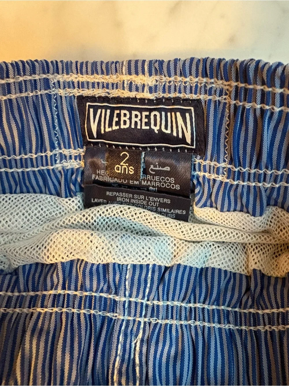 Vilebrequin Blue and White Pinstripe Kids Swim Trunks 2ans